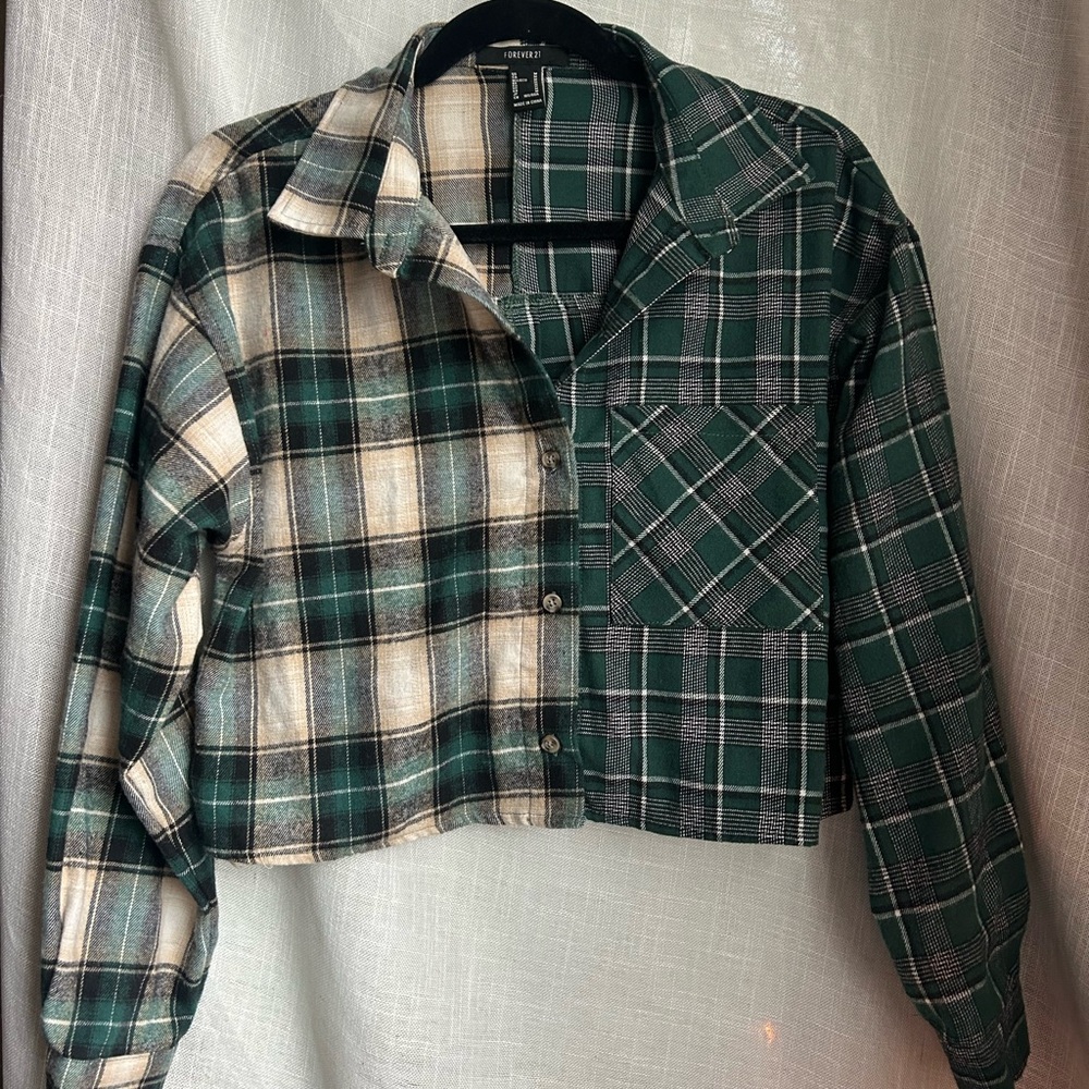 cropped flannel button down